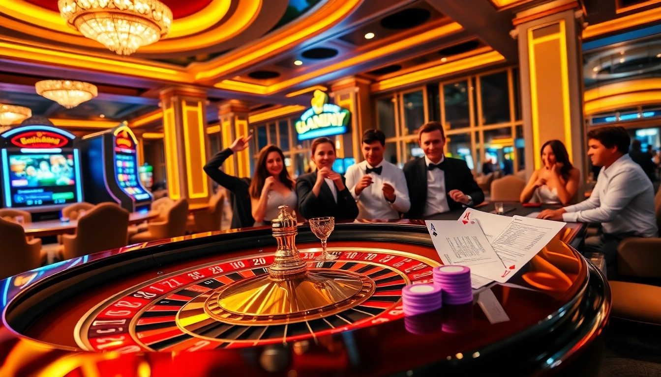 Engage in high-stakes gaming at https://tr88.bio/ with players at a roulette table amid luxurious casino decor.