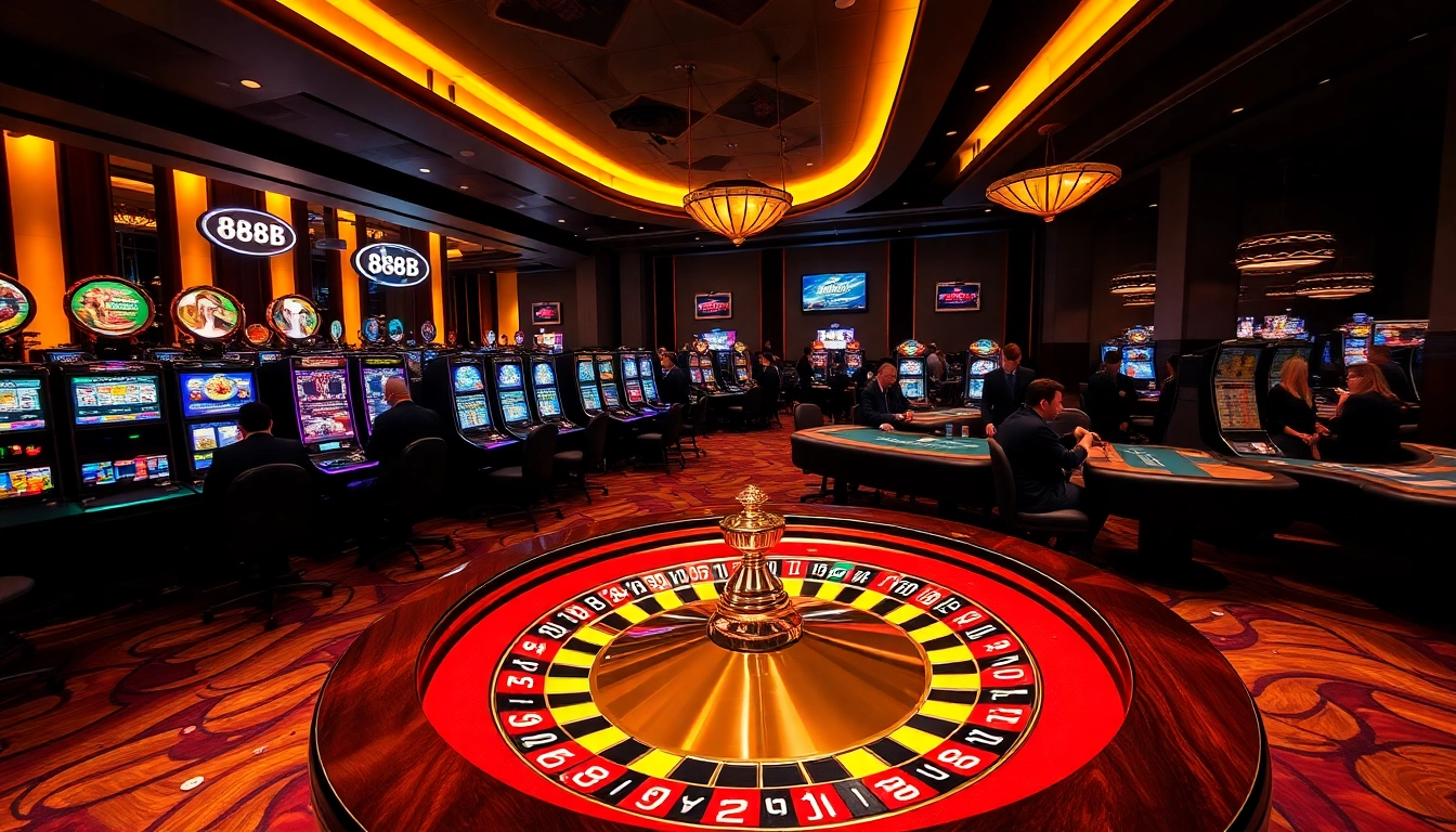 Engaging casino scene at https://888b.report/ with dynamic players and roulette wheels.