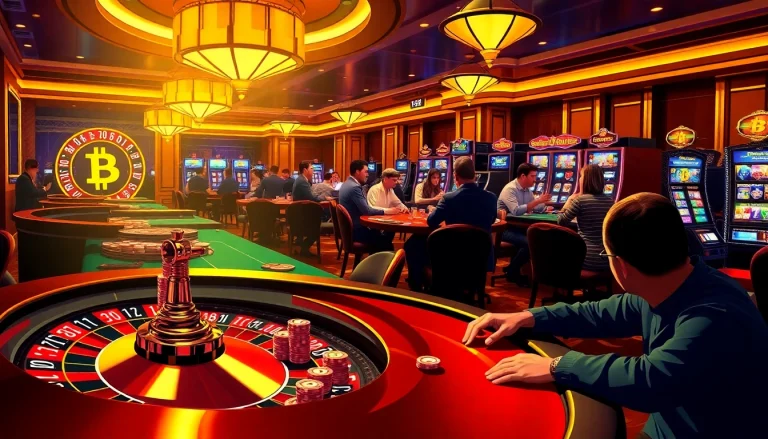 Playing at a Bitcoin casino with vibrant atmosphere and exciting gambling action.