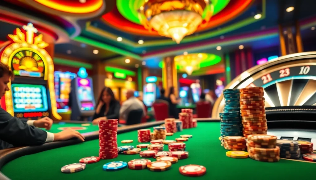 Experience the thrill of winning at 555win com with an intense poker scene illuminated in a vibrant casino.