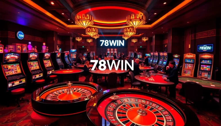 Exciting scene showcasing the vibrant atmosphere of 78WIN casino with elegant tables and thrilling gaming options.