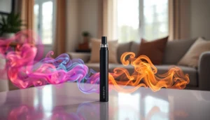 Engaging spacestix dmt vape pen with colorful smoke in a serene setting.