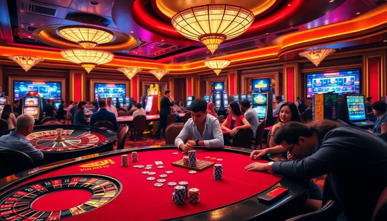 Enjoy the excitement of dn88 bet with players at a poker table in a luxurious casino environment.