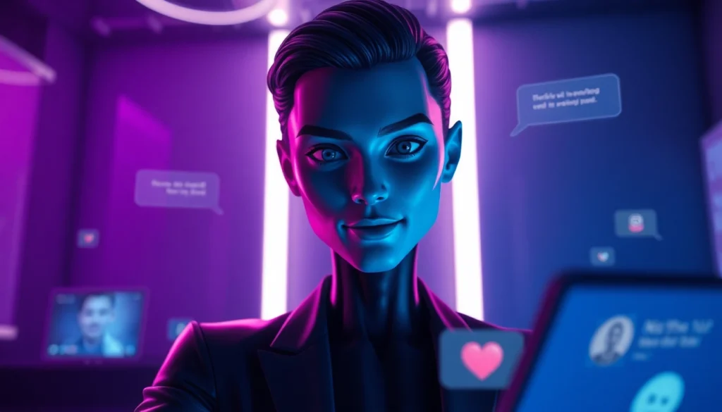 Engaging AI character chat interface for adult interactions in a modern virtual setting, highlighting ai nsfw chat capabilities.